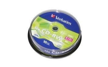 Диск CD-RW 10 Verbatim, 700Mb, Cake Box (43480), 12x