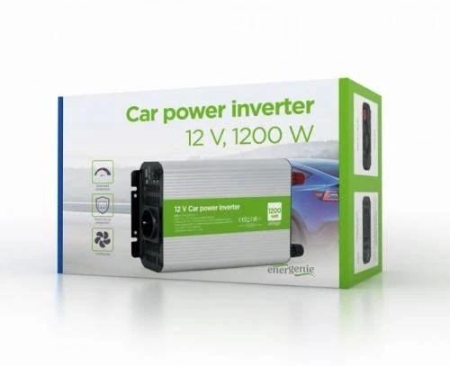 Автомобільний інвертор 1200 Вт, EnerGenie, металевий корпус (EG-PWC1200-01), 1xUSB (5V/2.1A), вхідна напруга 10-16 VDC (тільки від акумулятора!), Silver