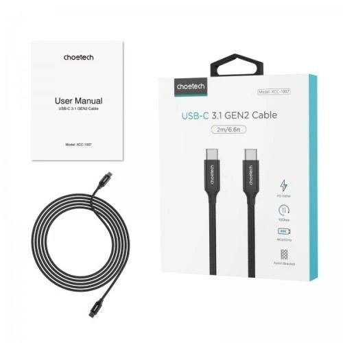 Кабель Type-C - Type-C, 2 м, Black, Thunderbolt 3 (XCC-1007-V2-BK), Choetech, 5A, 100 Вт