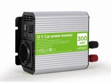 Автомобільний інвертор 300 Вт, EnerGenie, Silver/Black, 1xUSB (5V/2.1A), металевий корпус (EG-PWC300-01), вхідна напруга 10-16 VDC (акумулятор безпосередньо)