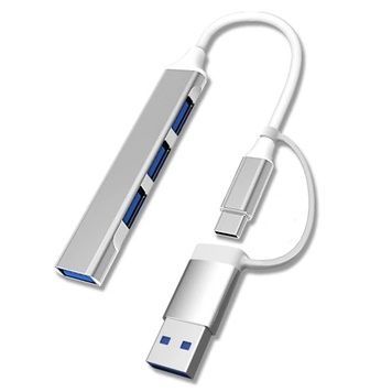 Хаб USB Dynamode DM-UH-311AC, Silver, алюмінієвий корпус, Type-C / USB 3.0 - 1xUSB 3.0 / 3xUSB 2.0