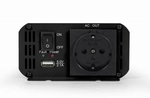 Автомобільний інвертор 300 Вт, EnerGenie, Silver/Black, 1xUSB (5V/2.1A), металевий корпус (EG-PWC300-01), вхідна напруга 10-16 VDC (акумулятор безпосередньо)