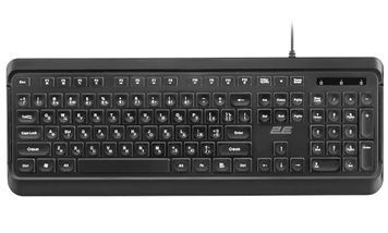 Клавиатура 2E KS120, Black, 1.5 м, UA / EN (2E-KS120UB_UA), белая подсветка, 12 мультимедийных клавиш, USB