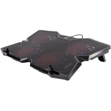 Підставка для ноутбука до 17" ColorWay Game Pro S4, Black, регулювання нахилу, 2xUSB, 433х376х40 мм, 970 г (CW-CGPS4), синє LED підсвічування, 4x8 см вентилятори