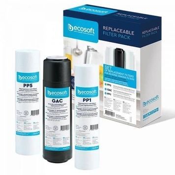 Комплект картриджів Ecosoft "Standart 1-2-3": PP5 (для механічного очищення води), PP1 (для механічного очищення води), GAC (з гранульованим активованим вугіллям) (CPV3ECOSTD), 3 шт