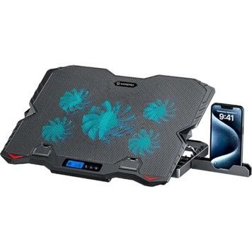 Подставка для ноутбука до 15.6" GamePro CP560, Black, съемный держатель для смартфона, LCD экран, 2xUSB, металлическая сетка, 700 г, 1 x 125 мм (1170 об/мин) + 4 x 60 мм (3200 об/мин), 360 x 270 x 32 мм, 5 уровней высоты