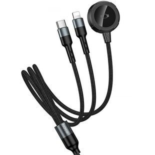 Дата-кабель Hoco CW64 3in1 Type-C до iWatch/Lightning/Type-C 15W (1.2м), чорний