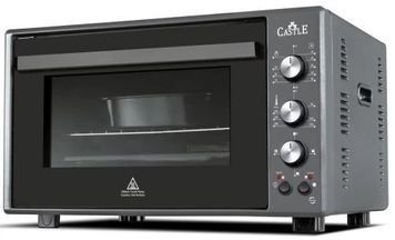 Електродуховка Castle CPE-40H, Matte Black, подвійне термостійке скло, 1300W, 40 л, таймер, 2 емальовані протвеня та 1 решітка, термостат, підсвітка, конвекція, сховані регулятори, схований нижній нагрівальний елемент