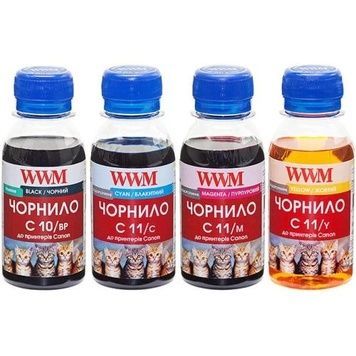 Комплект чернил WWM Canon C10/BP, C11/C, C11/Y, 4x100 мл (C10/11SET4-2), C11/M