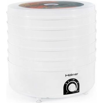 Сушарка овочів та фруктів Holmer HFD-51W White, 520W, діаметр 38см, керування механічне, 5 лотків, висота сушильного піддону 4см