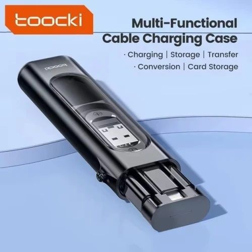 Кабель Type-C - USB / Lightning / microUSB, 25 см, Toocki, кейс, скріпка для вилучення Sim-карти, Black, 3A, 60 Вт