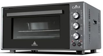 Електродуховка Castle CPE-50H Grey, 1600W, конвекція, 2 емальовані протвеня та 1 решітка, подвійне термостійке скло, сховані регулятори, термостат, підсвітка, схований нижній нагрівальний елемент, таймер, 50 л