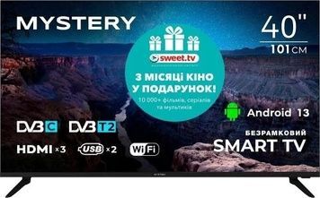 Телевізор 40" Mystery 4060FST2, Black, 3xHDMI, VESA 100x100 мм (MTV-4060FST2), 2x10 Вт, LAN, DVB-T/T2/C, 60 Гц, LED, 1Gb/8Gb, WiFi, 1920x1080, 2xUSB, Smart TV (Android TV)