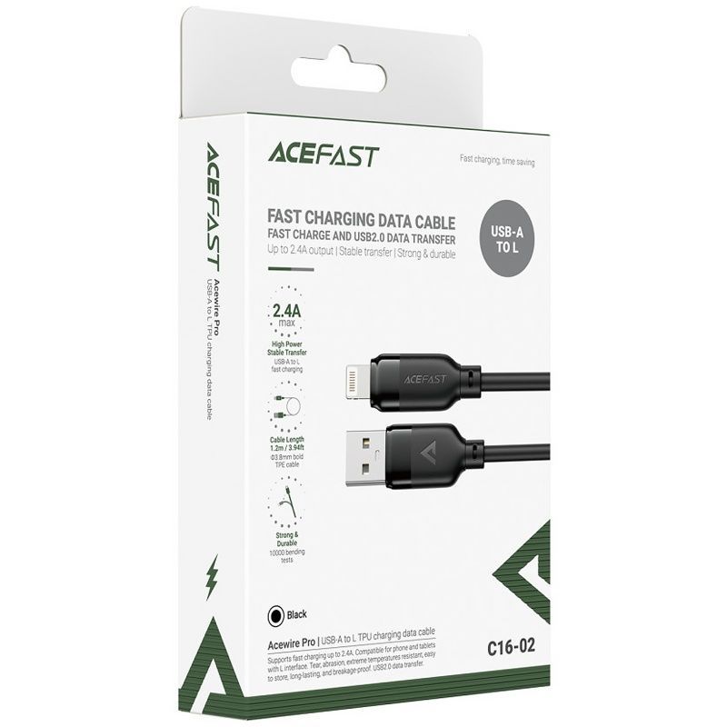 Дата-кабель Acefast C16-02 USB-Lightning 2.4A (1.2м) черный