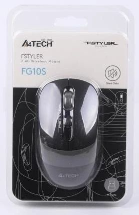 Миша A4Tech Fstyler FG10S 2000dpi Black+Grey, USB, безшумна, Wireless