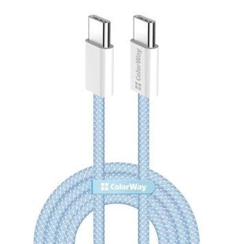 Кабель Type-C - Type-C, 1 м, Blue, Braided Cotton (CW-CBPDCC061-BL), 60 Вт, ColorWay, 3A