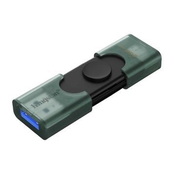 Флеш накопичувач USB 256Gb Kingston DataTraveler Duo, Green/Black, Type-C / USB 3.2 Gen 1 (DTDEG2/256GB), USB Type-C / USB 3.2 (Gen 1), Пластик, 256 ГБ, Слайдер