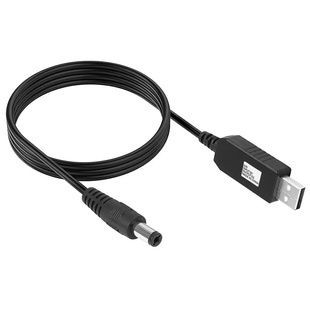 Кабель живлення USB-DC (2.1x5.5mm) з перетворювачем до 12V, чорний, 2.1 м