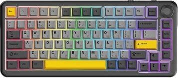Клавіатура бездротова Ajazz AK820 MAX Plus, Black/Gray/Yellow, 81 кнопка, колесо прокурутки, RGB підсвічування, кабель 1.6 м, радіус дії до 10 м, Bluetooth / USB 2.4GHz / Type-C, механічна (перемикачі Day Dream)