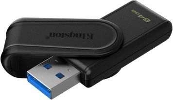 Флеш накопичувач USB 64Gb Kingston DataTraveler Exodia S, Black, USB 3.2 Gen 1 (DTXS/64GB), Пластик, 64 ГБ, Поворотний