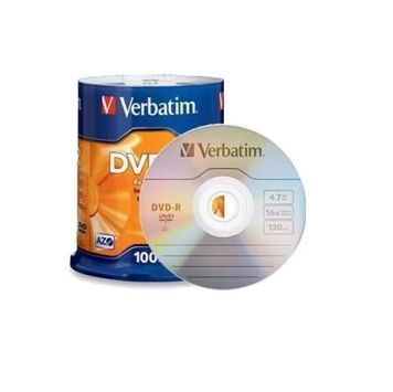 Диск DVD-R 100 Verbatim, 4.7Gb, Cake Box (43549), 16x