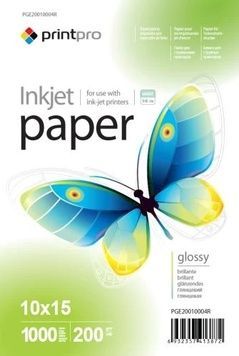 Фотопапір PrintPro, глянсовий, 200 г/м&sup2;, A6 (10x15), 1000 арк (PGE20010004R)