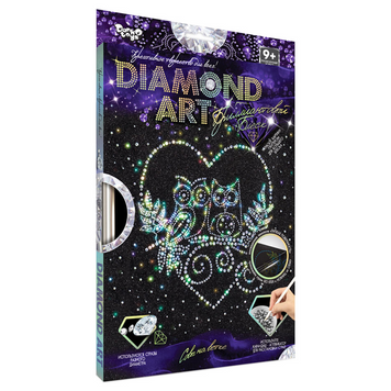 DIAMOND ART Комплект креативної творчості DAR-01 "Сови на гілці", 10 видів