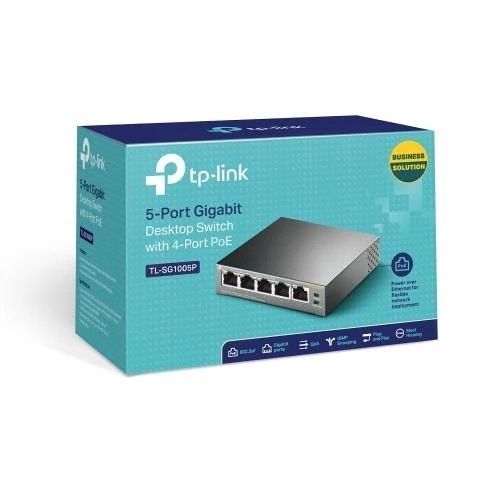 Комутатор TP-LINK TL-SG1005P 5 LAN 10/100/1000 Mb, некерований, металевий корпус, Black, 100/1000 Mb/s