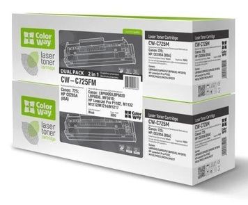 Картридж Canon 725, Black, Dual Pack (CW-C725FM), ColorWay, LBP-6000/6020, MF3010, 1600 стр