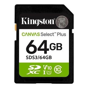 Карта пам'яті SDXC, 64Gb, до 100 МБ/с (SDS3/64GB), Kingston Canvas Select Plus, Class10 UHS-I U1 V10